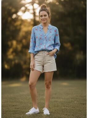 Kindred Blue Bohemian Embroidered Floral Button-Down Blouse Large